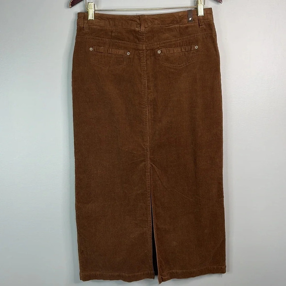 COTTON GINNY Y2K Brown Midi Skirt Corduroy Back Slit Pockets Cotton Spandex 5 - Picture 7 of 12